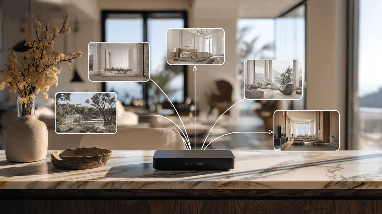 A diagram of a whole-home Wi-Fi network connecting various smart devices in a house