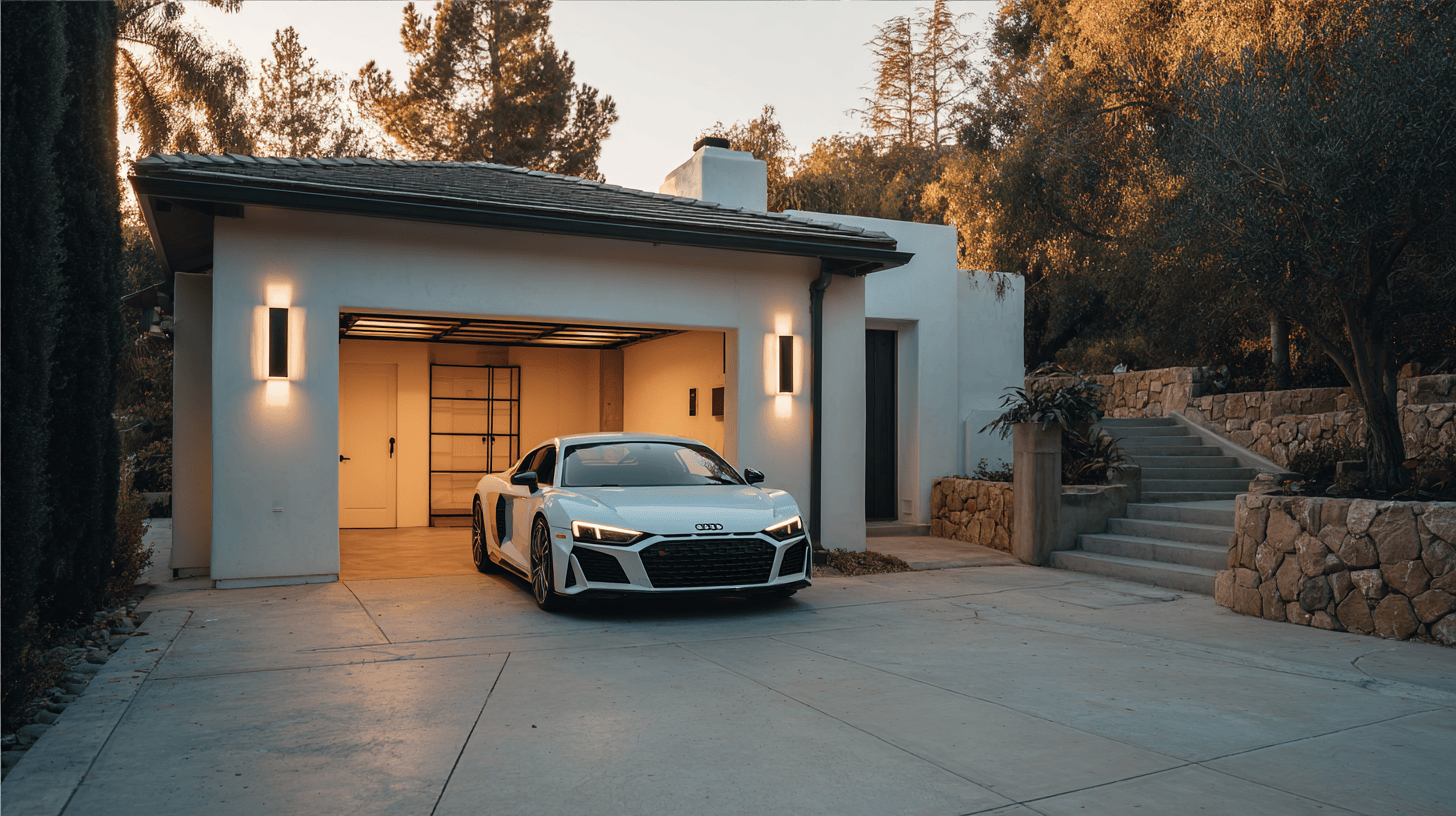 A garage door opened via a smart garage door control sensor